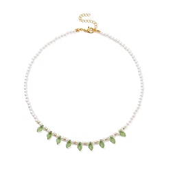 Vert Collier à breloque feuille acrylique avec perle d'imitation perlée pour femme, verte, 15.75 pouce (40 cm)