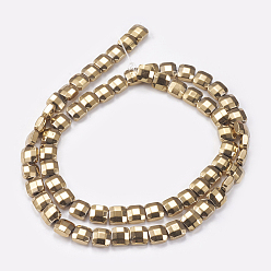 Light Gold Plated Electroplated Non-magnetic Synthetic Hematite Beads Strands, Faceted, Square, Light Gold Plated, 6x6x3mm, Hole: 0.5mm, about 68pcs/strand, 15.9 inch(40.5cm)