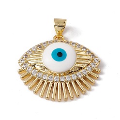 Real 18K Gold Plated Brass Micro Pave Clear Cubic Zirconia Enamel Pendants, Cadmium Free & Nickel Free & Lead Free, Rack Plating,  Evil Eye, Real 18K Gold Plated, 21x23.5x6mm, Hole: 3.5mm