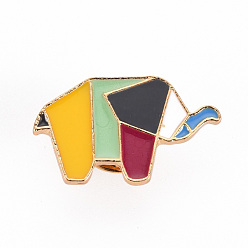 Colorful Alloy Enamel Brooches, Enamel Pins, with Brass Butterfly Clutches, Rainbow Elephant, Cadmium Free & Nickel Free & Lead Free, Light Gold, Colorful, 5/8x1 inch(15x25mm), Pin: 1mm