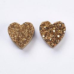 Golden Plated Electroplate Natural Druzy Agate Beads, Heart, Golden Plated, 9~10x9~10x5~7mm, Hole: 1~2mm
