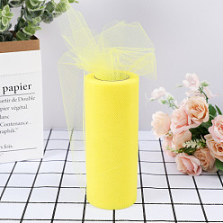 Yellow 22M Polyester Tulle Fabric Rolls, Deco Mesh Ribbon Spool for Wedding and Decoration, Yellow, 5-7/8 inch(150mm), about 24.06 Yards(22m)/Roll