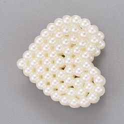 White ABS Plastic Imitation Pearl Claw Hair Clips, with Iron Findings, Heart, White, 28x28x23.5mm
