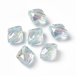 Pale Turquoise UV Plating Rainbow Iridescent Transparent Acrylic Beads, Faceted Rhombus, Pale Turquoise, 22x19x12mm, Hole: 3.5mm