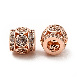 Real Rose Gold Plated Rack Plating Brass Micro Pave Cubic Zirconia Beads, Long-Lasting Plated, Cadmium Free & Lead Free, Barrel, Real Rose Gold Plated, 8.5x8mm, Hole: 3.9mm