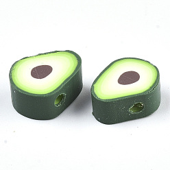 Green Handmade Polymer Clay Beads, Avocado, Green, 11.5x9x5mm, Hole: 2mm