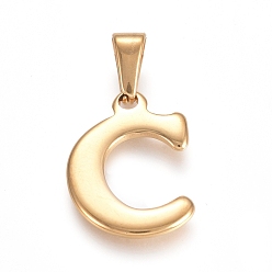 Letter C 304 Stainless Steel Pendants, Golden, Initial Letter.C, 19.5x14x1.8mm, Hole: 3x7mm