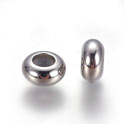 Stainless Steel Color 304 Stainless Steel Beads, with Rubber Inside, Slider Beads, Stopper Beads, Rondelle, Stainless Steel Color, 6x3mm, Hole: 3mm, Rubber Hole: 2mm