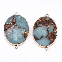 Synthetic Gemstone Assembled Bronzite and Aqua Terra Jasper Links connectors, with Iron Findings, Oval, Golden, 44~47x27~29x6mm, Hole: 2mm