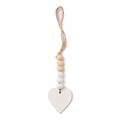 Cœur Décorations de pendentif en bois de noël, avec cordon de jute, cœur, 253mm