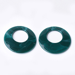 Teal Acrylic Pendants, Imitation Gemstone Style, Flat Round, Teal, 47x5mm, Hole: 2mm, about 100pcs/500g