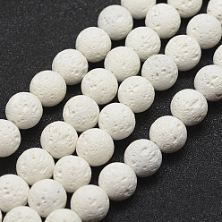 White Unwaxed Natural Lava Rock Beads Strands, Round, White, 5mm, Hole: 1mm, about 88pcs/strand, 14.9 inch~15.3 inch(38~39cm)