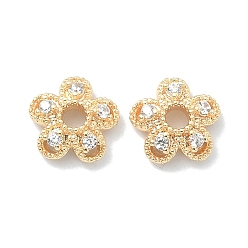 Real 18K Gold Plated Brass Micro Pave Cubic Zirconia Bead Cap, Flower, Real 18K Gold Plated, 7.5x2.5mm, Hole: 1.8mm