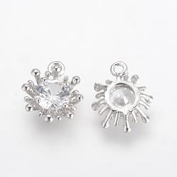 Platinum Alloy Cubic Zirconia Charms, Flower, Platinum, 14.5x12x4mm, Hole: 1.5mm