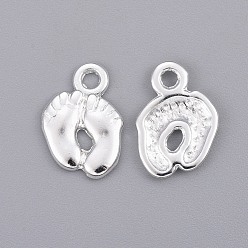 Silver Tibetan Style Alloy Charms, Foot Print, Cadmium Free & Lead Free, Silver, 14x10x2mm, Hole: 2mm