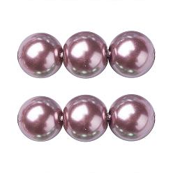 Brun Rosé  Brins de perles rondes en verre teinté écologique, Grade a, cordon en coton fileté, brun rosé, 14mm, Trou: 0.7~1.1mm, Environ 30 pcs/chapelet, 15 pouce