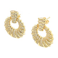 Real 16K Gold Plated Rack Plating Brass Micro Pave Clear Cubic Zirconia Dangle Stud Earrings, Croissant, Real 16K Gold Plated, 29.5x25mm