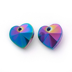 Dodger Blue Romantic Valentines Ideas Glass Charms, Faceted Heart Pendants, Dodger Blue, 14x14x8mm, Hole: 1mm