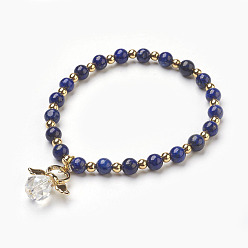 Lapis Lazuli Perles de lapis-lazuli naturelles (teintes) bracelets à breloques extensibles, avec les accessoires en laiton et alliage, ange, 2-1/8 pouce (5.4 cm), charme: 21x19x10mm
