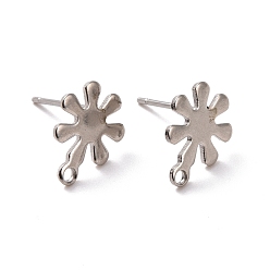 Stainless Steel Color 201 Stainless Steel Stud Earring Findings, with Horizontal Loop and 316 Stainless Steel Pin, Snowflakes, Stainless Steel Color, 11x9mm, Hole: 1.2mm, Pin: 0.7mm