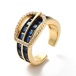 Синий Открытое кольцо-манжета в форме пряжки из кубического циркония, широкое женское кольцо из настоящей позолоченной латуни с покрытием 18k, синие, размер США 8 (18.1 мм)