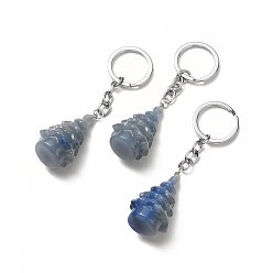 Aventurine Bleue Porte-clés en aventurine bleue naturelle, avec porte-clés fendus, arbre de Noël, 90mm
