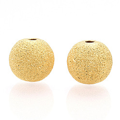 Real 18K Gold Plated 925 Sterling Silver Beads, Textured Round, Nickel Free, Real 18K Gold Plated, 8.5mm, Hole: 1.6mm