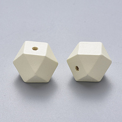 Creamy White Painted Natural Wood Beads, Polygon, Creamy White, 15.5x16x16mm, Hole: 3.5mm