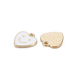 White Alloy Enamel Charms, Cadmium Free & Lead Free, Light Gold, Heart with Smile, White, 13x12x1.5mm, Hole: 1.6mm
