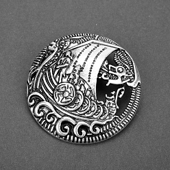 Antique Silver Viking Knot Alloy Brooches for Men, Flat Round, Antique Silver, 35mm