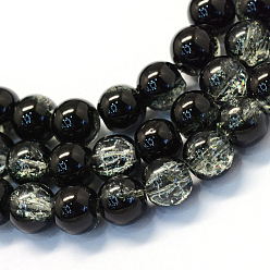 Черный Выпечки окрашены прозрачным потрескивание Стекловолокна круглый шарик, чёрные, 8.5~9 мм, отверстие : 1.5 мм, около 105 шт / нитка, 31.8 дюйм