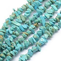 Turquoise Brins de perles de magnésite naturelle, teints et chauffée, puce, turquoise, 3~5mm, Trou: 0.6mm, environ 33 pouces (84 cm)