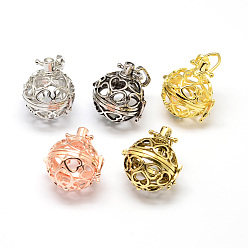 Mixed Color Filigree Round with Heart Brass Cage Pendants, For Chime Ball Pendant Necklaces Making, Lead Free & Nickel Free & Cadmium Free, Mixed Color, 28x25x22mm, Hole: 9x4mm