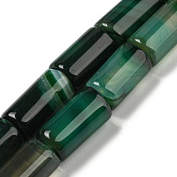 Dark Green Natural Dyed Agate Beads Strands, Column, Dark Green, 15~16x7~8mm, Hole: 1.2mm, about 25pcs/strand, 15.3 inch(39cm)
