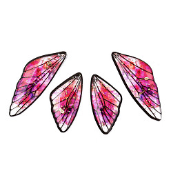 Deep Pink Transparent Resin Wing Pendants Set, with Gold Foil, Butterfly Wing Charms, Deep Pink, 29.5~39.5x14.5x2.5mm, Hole: 0.8mm, 2 pairs/set