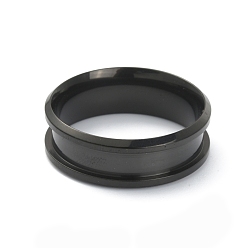 Electrophoresis Black 201 Stainless Steel Grooved Finger Ring Settings, Ring Core Blank, for Inlay Ring Jewelry Making, Electrophoresis Black, Inner Diameter: 21mm