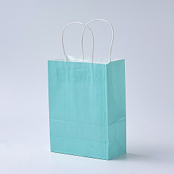 Cyan Sacs en papier kraft de couleur pure, sacs-cadeaux, sacs à provisions, avec poignées en ficelle de papier, rectangle, cyan, 33x26x12 cm