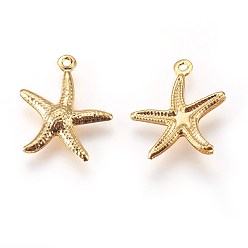 Golden 304 Stainless Steel Charms, Starfish/Sea Stars, Golden, 17x15x2mm, Hole: 1mm