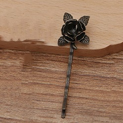 Antique Bronze Iron Hair Bobby Pin Findings, with Flower Brass Findings, Antique Bronze, 55x2mm