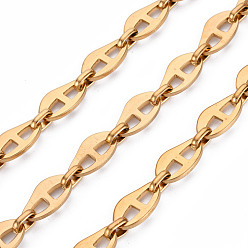 Real 18K Gold Plated 304 Stainless Steel Mariner Link Chains, with Spool, Unwelded, Nickel Free, Real 18K Gold Plated, 13.5x8x1.5mm, 6.5x4.5x2mm, about 32.81 Feet(10m)/roll