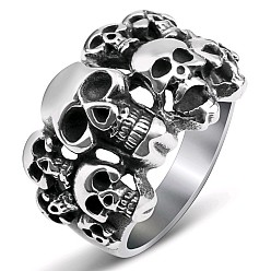 Antique Silver Alloy Finger Rings, Skull, Antique Silver, US Size 10(19.8mm)