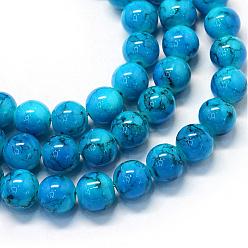 Dodger Azul Vidrio pintado hornear hebras de perlas redondo, azul dodger, 8.5~9 mm, agujero: 1.5 mm, sobre 105 unidades / cadena, 31.8 pulgada