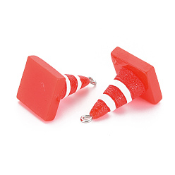 Rouge Pendentifs en résine opaque, avec boucles en fer plaqué platine, panneau d'arrêt, rouge, 25.5~27.5x15~16x15~16mm, Trou: 2mm