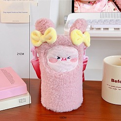 Pink Sheep Shape Plush Water Bottle Carrier Bag, Winter Adjustable Shoulder Strap Bottle Pouch Holder, Pink, 190x130mm