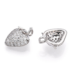 Real Platinum Plated Rhodium Plated 925 Sterling Silver Micro Pave Cubic Zirconia Charms, with S925 Stamp, Strawberry Charms, Nickel Free, Real Platinum Plated, 12x9.5x6mm, Hole: 1.4mm