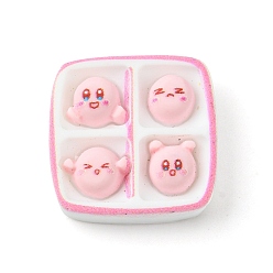 Box Oapque Resin Cute Face Decoden Cabochons, Imitation Food, Pink, Box, 20x21x6mm