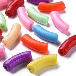 Mixed Color Opaque Acrylic Beads, Curved Tube, Mixed Color, 36x13.5x11.5mm, Hole: 4mm, about 133pcs/500g