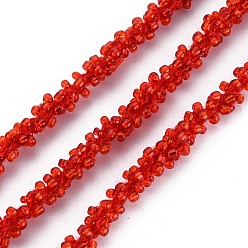 Red Polyester Cord, with Glass Seed Beads, Red, 1/4 inch(5~6mm)