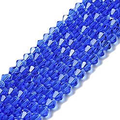 Bleu Imitation cristal autrichien 5301 perles bicône, Perles en verre à facettes, bleu, 4x4mm, Trou: 1mm, Environ 88~89 pcs/chapelet, 12.99~13.39 pouce