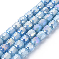 Bleu Ciel Clair Cuisson opaque de perles de verre peintes, pierres d'imitation, facette, de couleur plaquée ab , colonne, lumière bleu ciel, 8x8mm, Trou: 1.2mm, Environ 60 pcs/chapelet, 19.69 pouce (50 cm)
